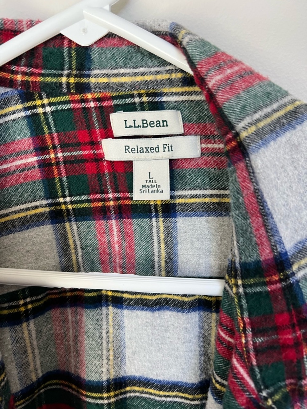 LT L.L. Bean Red, Green & Yellow Plaid Flannel Shirt - Picture 3 of 3